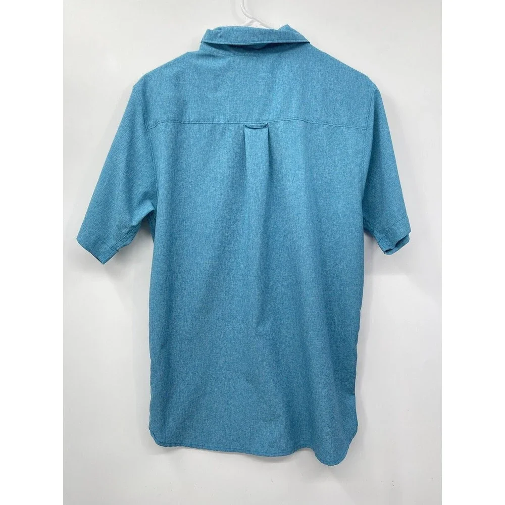 The North‎ Face Medium Shirt Mens Blue Excellent Short Sleeve Snap Front Hiking